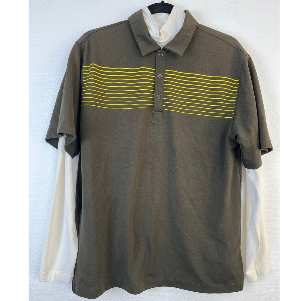 Nike Golf Polo Shirt 2-Pc Set Mens Medium Brown Yellow‎ Stripe Swoosh Dri Fit